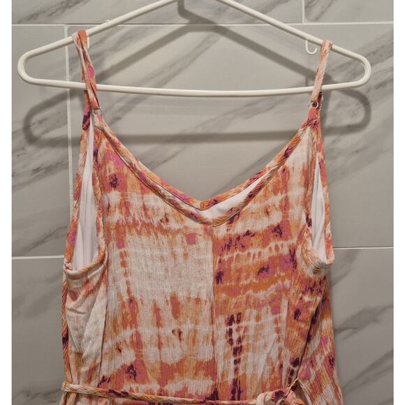 2X Forever 21 Orange White Tie Dye Maxi Sundress Spaghetti Straps Lined Rayon - Picture 4 of 8